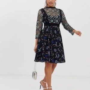 Little Mistress for Modcloth black floral lace knee length dress-Sz 4